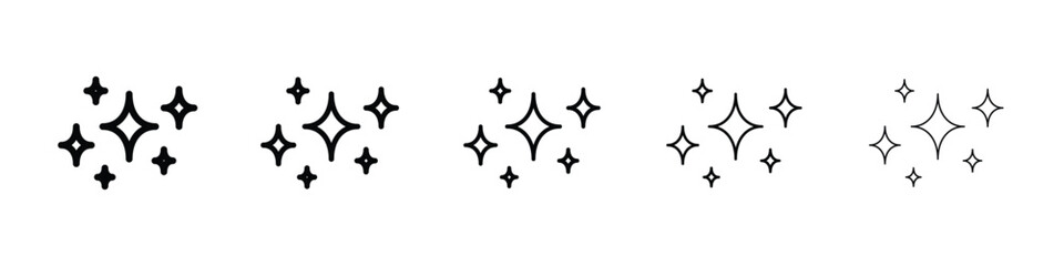 Sparkles icons in black stroke designs on white background