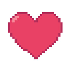 Pixelated heart symbol in a vibrant red color with a retro-style design