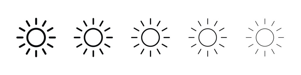 Sun icons in black stroke designs on white background