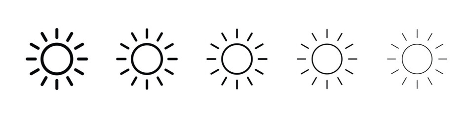Sun icons in black stroke designs on white background