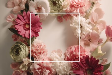 Floral frame background with watercolor flowers and empty center space

