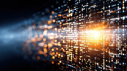 Abstract digital data stream with glowing center