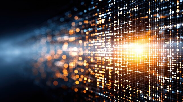 Abstract digital data stream with glowing center