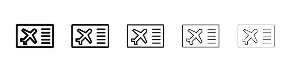 Ticket airline icons in black stroke designs on white background