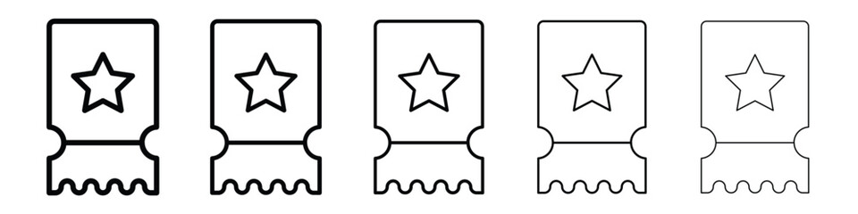Ticket icons in black stroke designs on white background