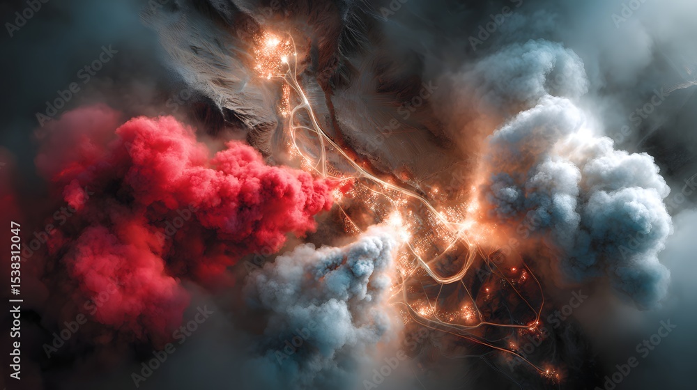 Poster a powerful and chaotic explosion of fire smoke and energy bursting forth in a dramatic and intense d