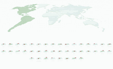 Curved Paper Style Maps of America with Capital Cities. Vector Collection of America Maps