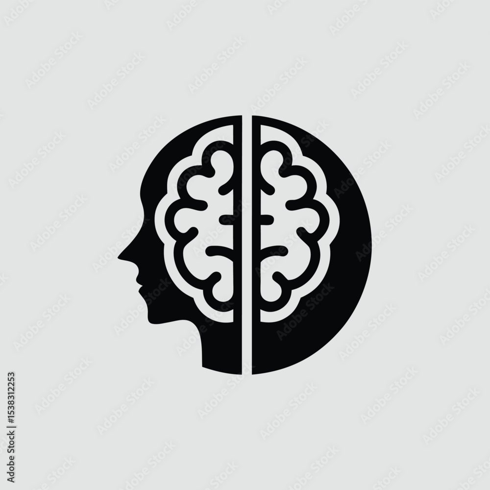 Poster minimalist abstract brain and head design illustrating cognitive function and intelligence