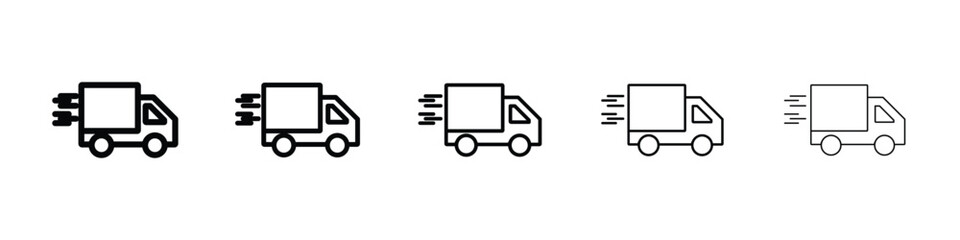 Truck icons in black stroke designs on white background