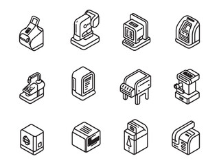 modern labeling machine outline style vector artwork design 