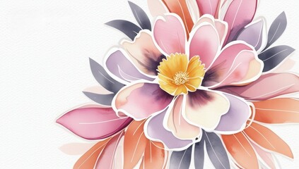 Watercolor illustration of a flower with pink and orange petals on a white background