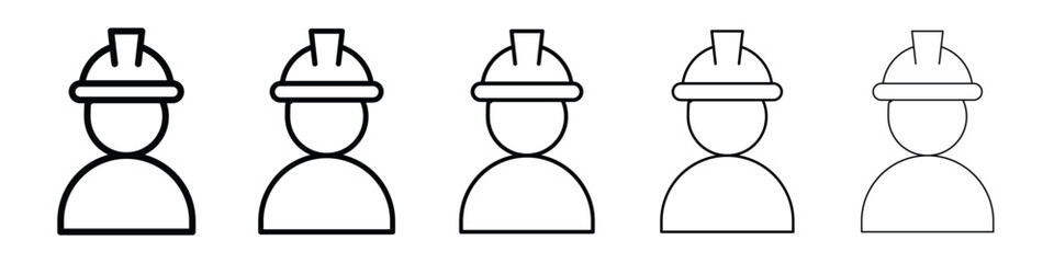 User helmet safety icons in black stroke designs on white background