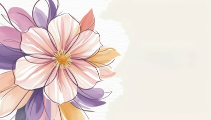 Obraz premium A watercolor illustration of a flower with pink petals and purple leaves on a beige background