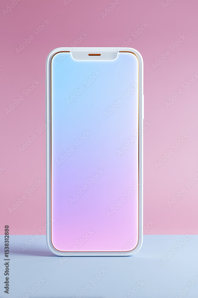 Poster smartphone displays soft gradient colors, focusing on sleek design and user interface. minimalist se