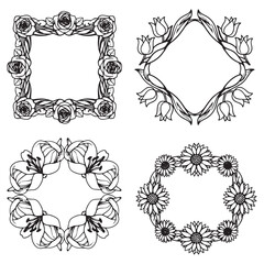 Hand Drawn Botanical Illustrations Decorative Vector Floral Frames Set Collection
