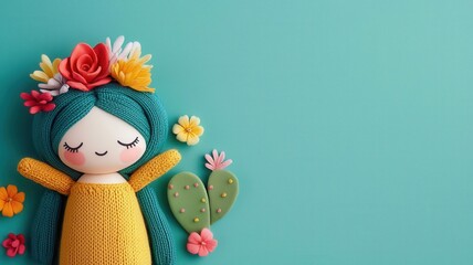 Fototapeta premium Cactus flower doll, vibrant desert blooms with soft watercolor gradients, watercolor style