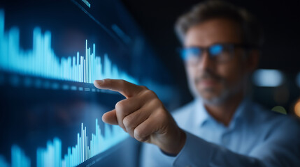 Businessman Engaging with AI Machine Learning and Data Analytics