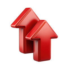 3d red up arrows double icon isolated on transparent background
