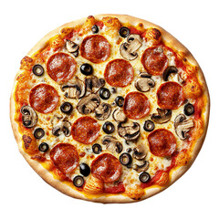 Pepperoni and Mushroom Pizza A Delicious Overhead View isolated on transparent background