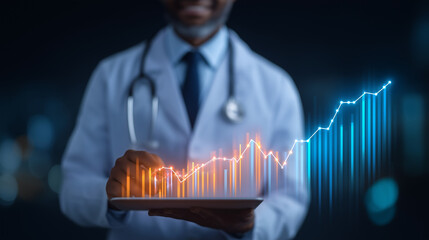 Doctor Analyzing Healthcare Business Data with Growth Charts