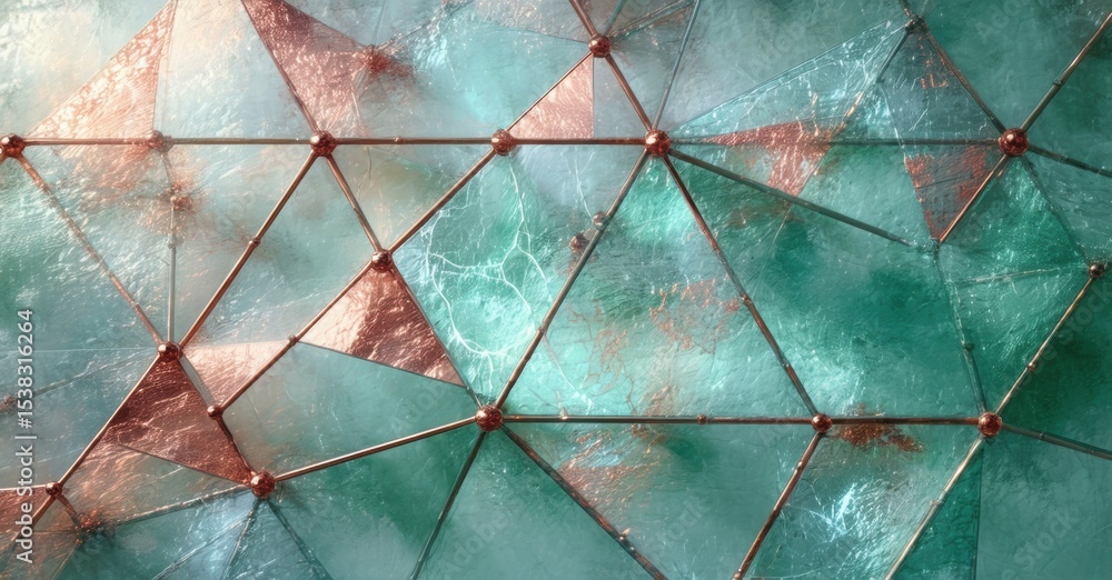 Aufkleber Abstract geometric pattern. Teal, copper tones create fractured mosaic effect. Lines connect points forming triangular network.