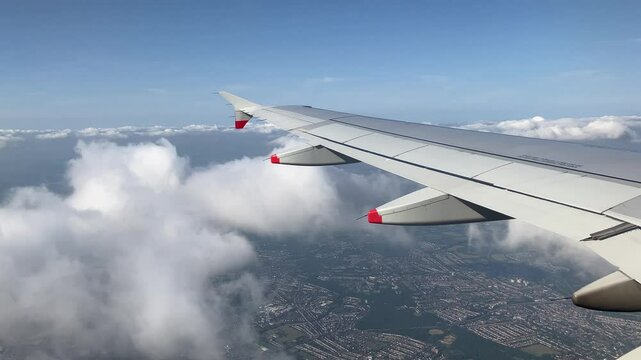 Flying over England on approach  to Heathrow , London 