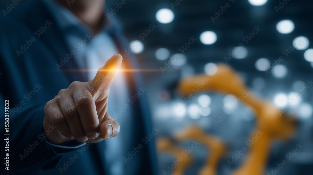 Poster engineer interacting with an industry 4.0 automation network