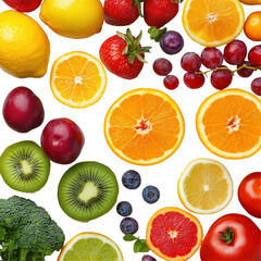 Obraz premium A Vibrant Assortment of Fresh Fruits and Vegetables on a Dark Background for Healthy Eating Inspiration on transparent background