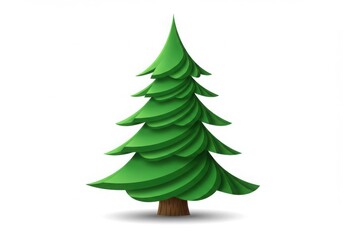 Obraz premium Illustration of a green cartoon fir tree with brown trunk