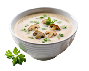 creamy mushroom soup white bowl