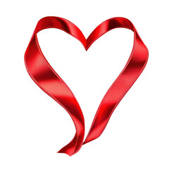 red ribbon in heart shape isolated on white or transparent background