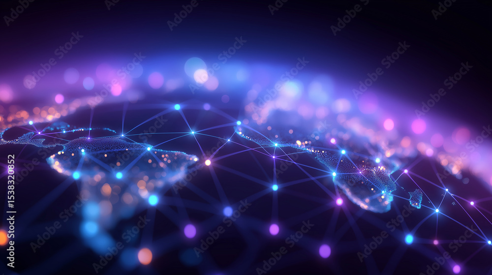 Aufkleber global business network structure with vibrant data connections