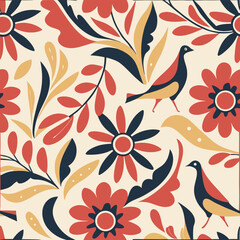 Seamless pattern with birds and flowers