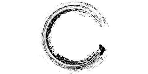 Tire track. Car, bike, motorcycle tyre mark with grunge effect isolated on white background. Wheel footprint on the road. Top view of rubber protector mark.