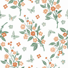 Seamless peach blossom and butterfly pattern