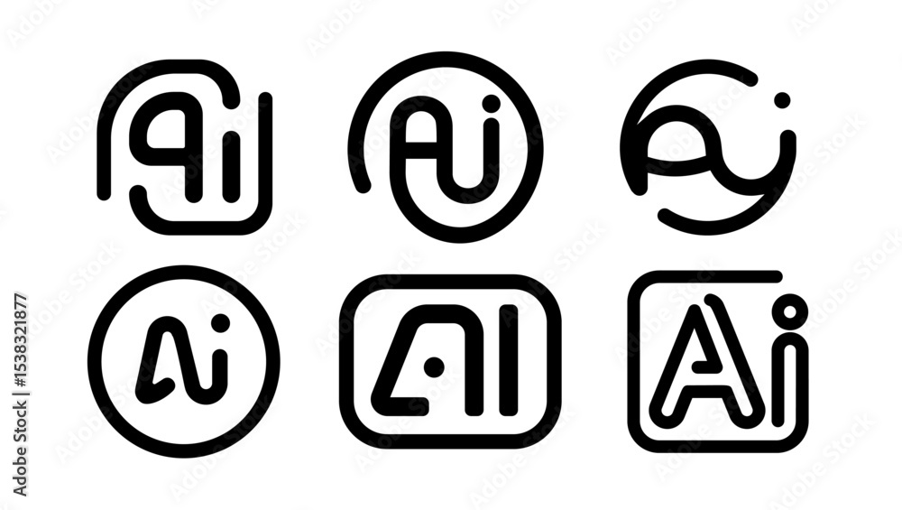Poster ai logo design template black line style. artificial intelligence outline icons. modern logotype for
