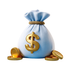 3d realistic money bag with gold coins isolated on transparent background