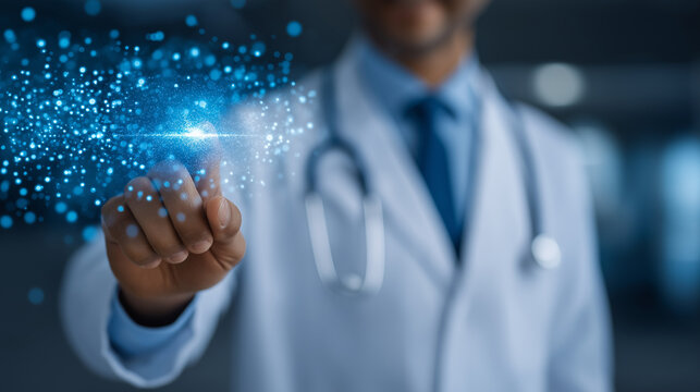 A doctor collaborating with a team in digital healthcare solutions