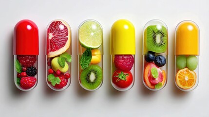 medical capsules with natural fruits and vegetables