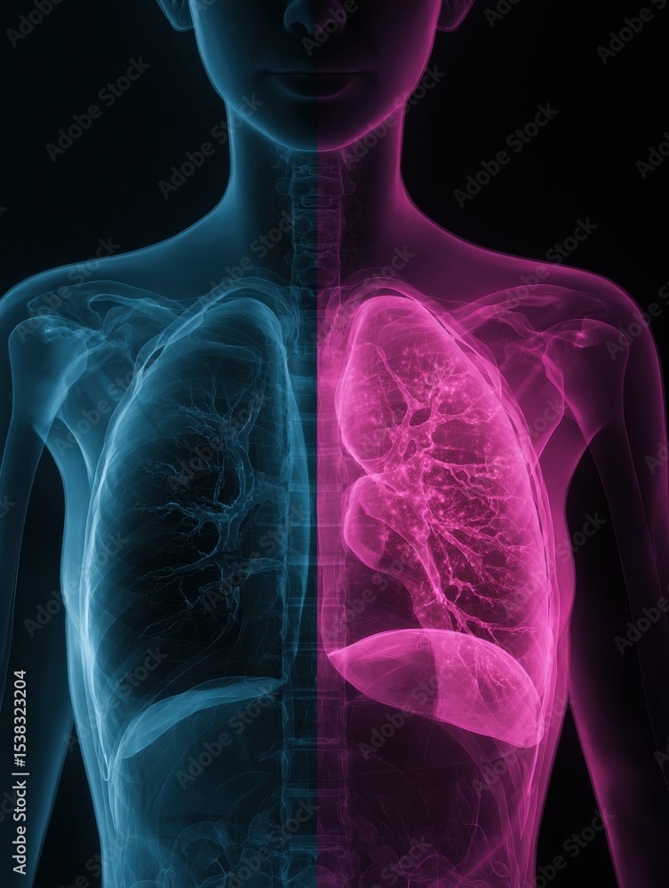 Poster x-ray effect comparison showcasing healthy and cancerous breast tissue illustrating differences in c