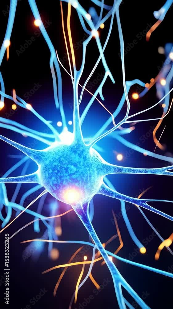 Aufkleber illustration showing interconnected neurons communicating across synapses, brain cells networking fo