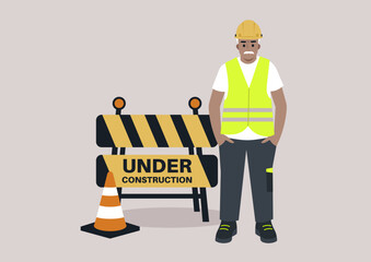 Senior engineer wearing a hard hat and reflective vest collaborating on construction projects