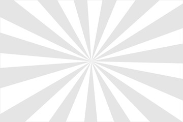 Gray background with white sun ray. Pattern of starburst. Abstract texture with light of sunburst. Radial beam of sunlight. Retro background with flash. Design of sunbeams.