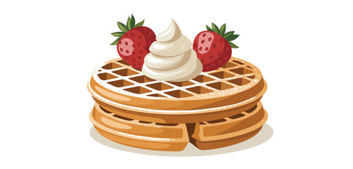 Delicious Waffles with Whipped Cream and Strawberries