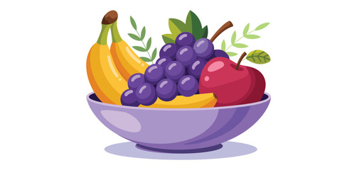 Fresh Fruit Bowl with Bananas Grapes and Apple
