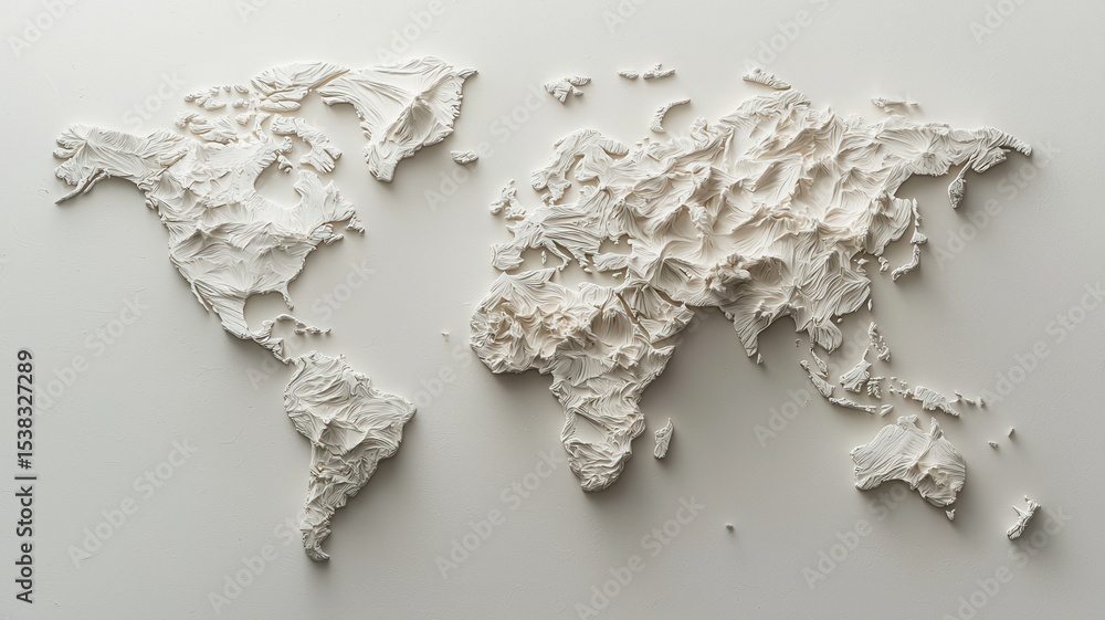 Poster white textured world map with a modern design representing global connections, communication trade, 