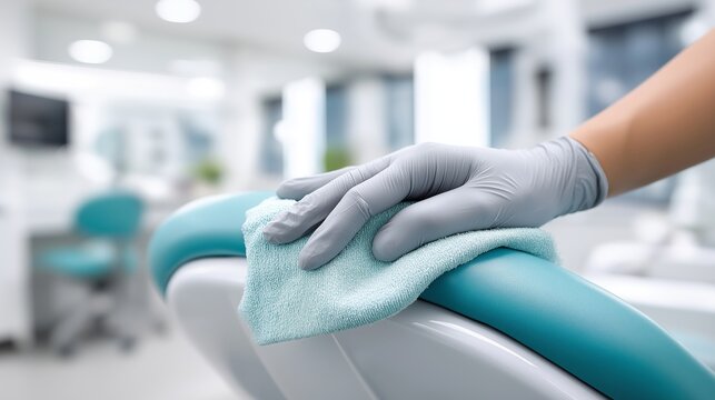 Cleaning procedure in a modern dental clinic after patient appointment