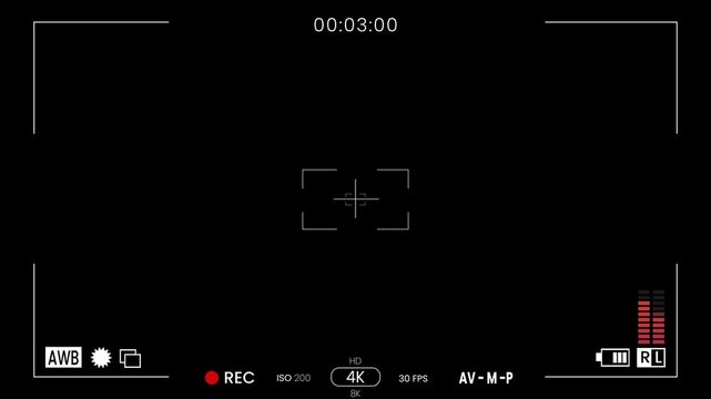 Camera recording screen digital display with Dynamic Exposure Settings. alpha channel