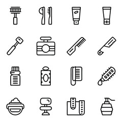 Various cosmetic and hygiene items are neatly arranged in a minimalist outline