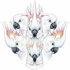 Umbrella cockatoo  kaliedescopic pattern design 